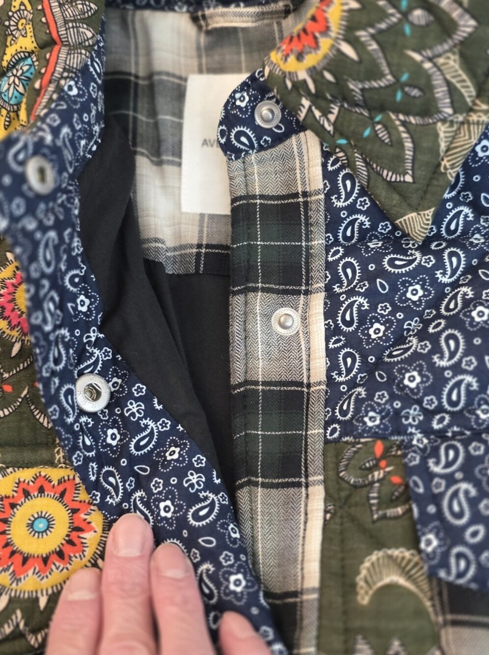 Avec Les Filles Patchwork Quilted Floral Plaid Shacket Jacket Large - Picture 11 of 16